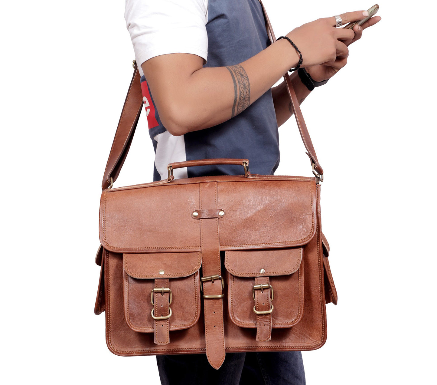 Bolso bandolera de piel auténtica con portatil para hombre de Salmon Alder