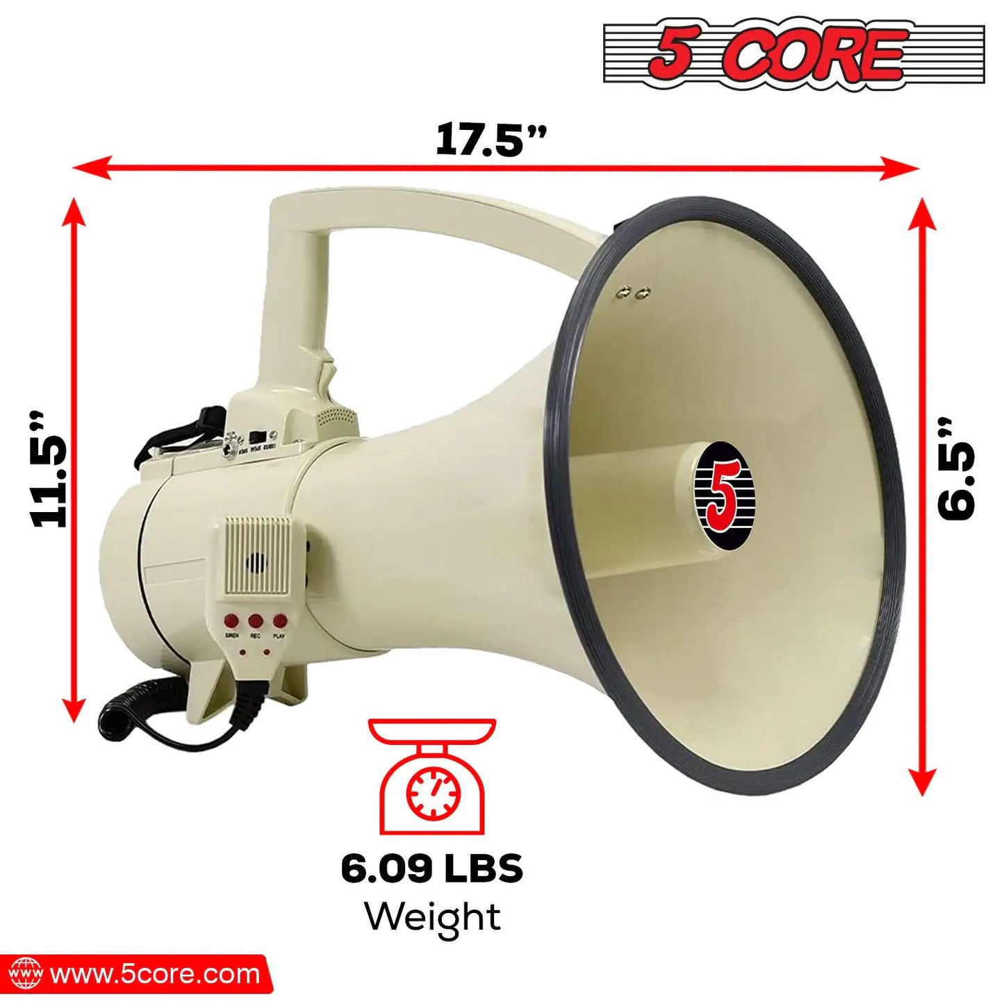 Megáfono de 5 núcleos con altavoz de bocina de 100 W, profesional, con batería y alcance de 2000 yardas.