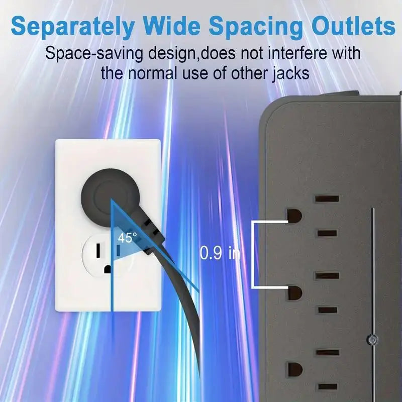 Protector contra sobretensiones tipo regleta: 8 tomas, 3 puertos USB y 1 puerto USB-C