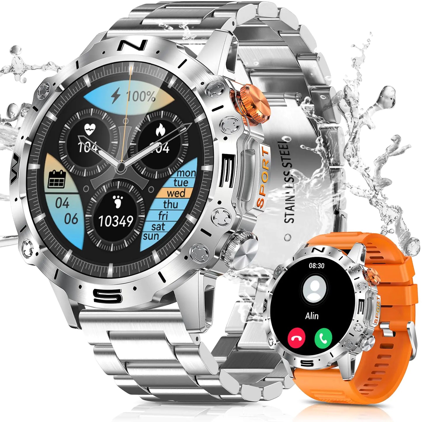 PODOEIL - Reloj inteligente militar para hombre con pantalla AMOLED de 1,43", seguimiento deportivo e impermeable, compatible con Android y iPhone.