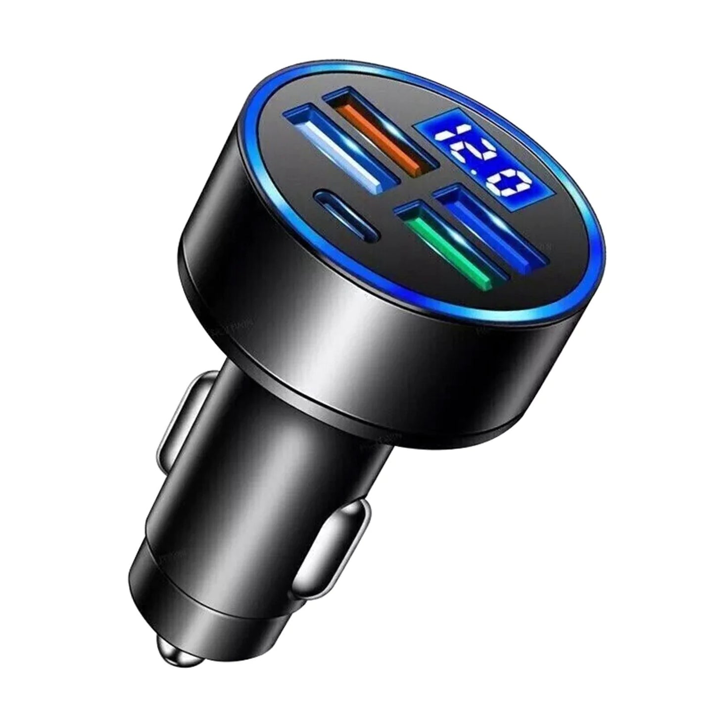 Adaptador de cargador de coche superrápido con 5 puertos USB para iPhone, Samsung y Android.