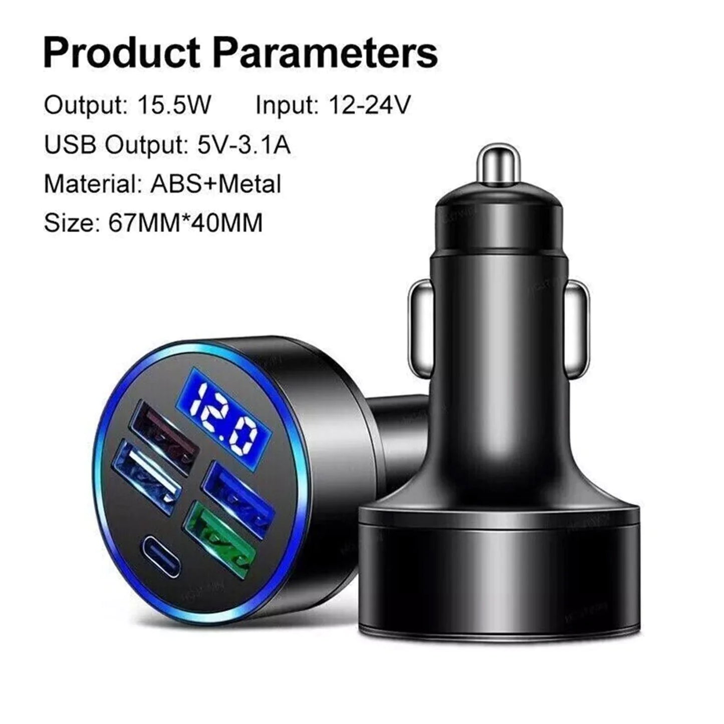Adaptador de cargador de coche superrápido con 5 puertos USB para iPhone, Samsung y Android.