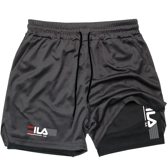 Pantalones cortos deportivos dos en uno para hombre, transpirables, informales y de secado rápido.