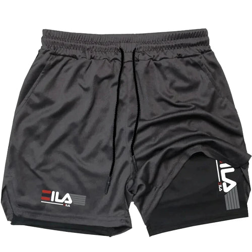 Pantalones cortos deportivos dos en uno para hombre, transpirables, informales y de secado rápido.