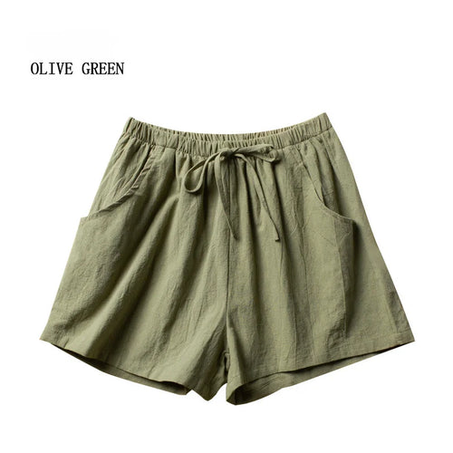Pantalones cortos casuales de lino para mujer 
