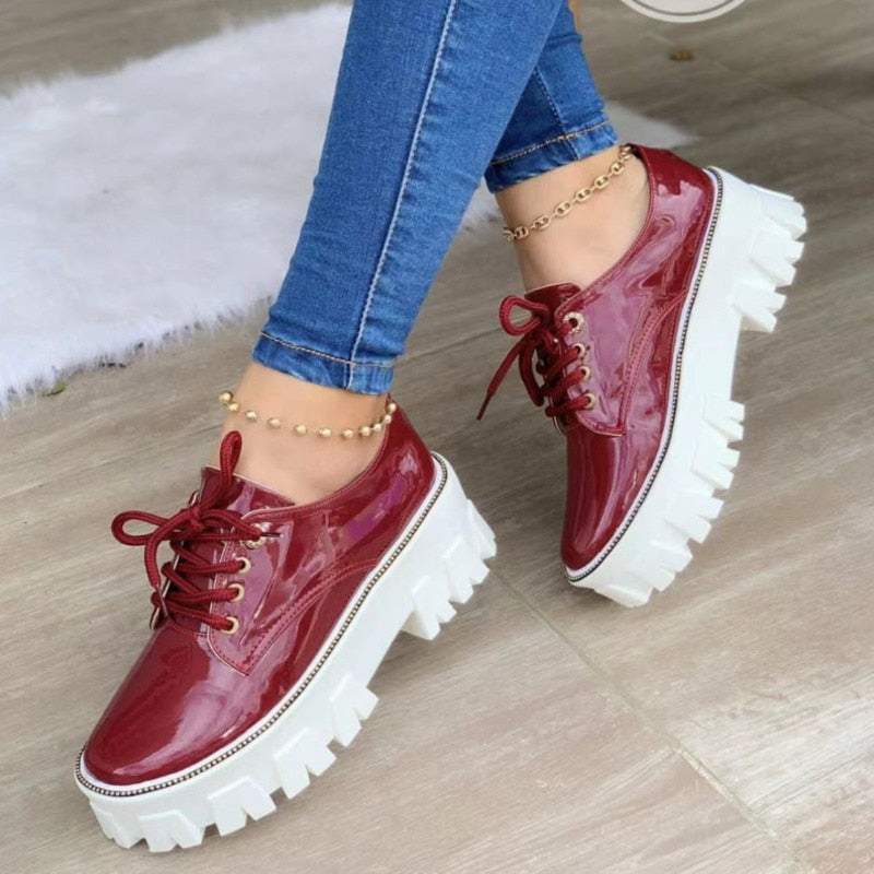 Zapatos Oxford de plataforma plana con tacón grueso para mujer 