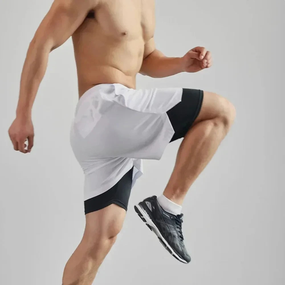 Pantalones cortos deportivos dos en uno para hombre, transpirables, informales y de secado rápido.