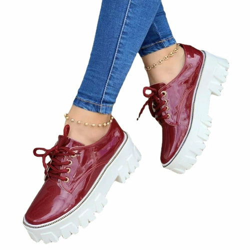 Zapatos Oxford de plataforma plana con tacón grueso para mujer 