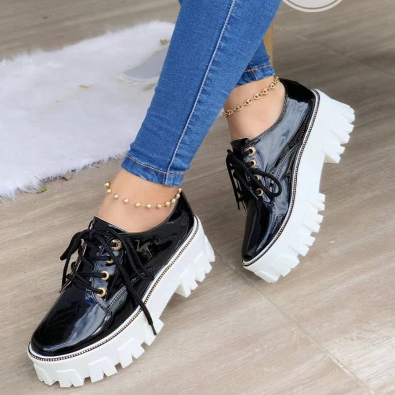 Zapatos Oxford de plataforma plana con tacón grueso para mujer 