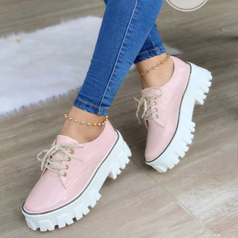Zapatos Oxford de plataforma plana con tacón grueso para mujer 
