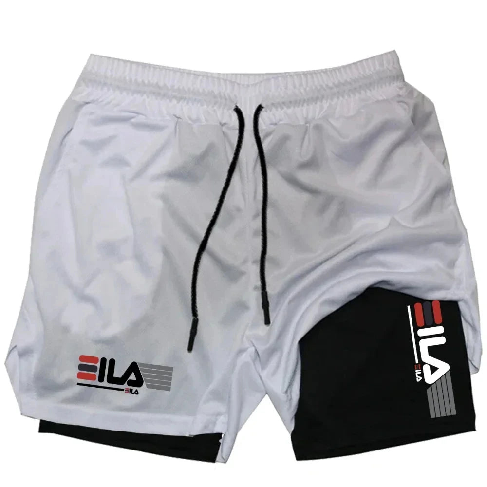 Pantalones cortos deportivos dos en uno para hombre, transpirables, informales y de secado rápido.