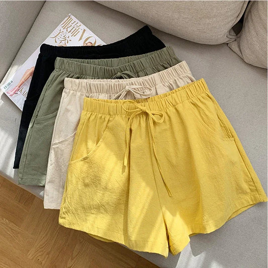Pantalones cortos casuales de lino para mujer 