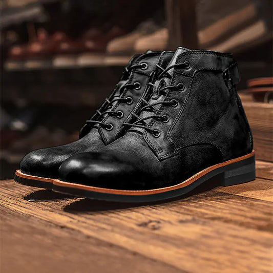 Botas de moto de cuero con cordones estilo retro para hombre