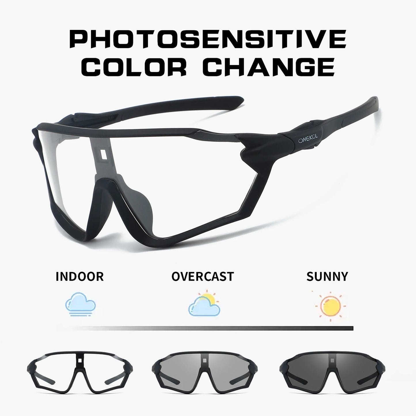 Gafas de sol fotocromáticas para ciclismo OMEKOL con protección UV para hombres y mujeres