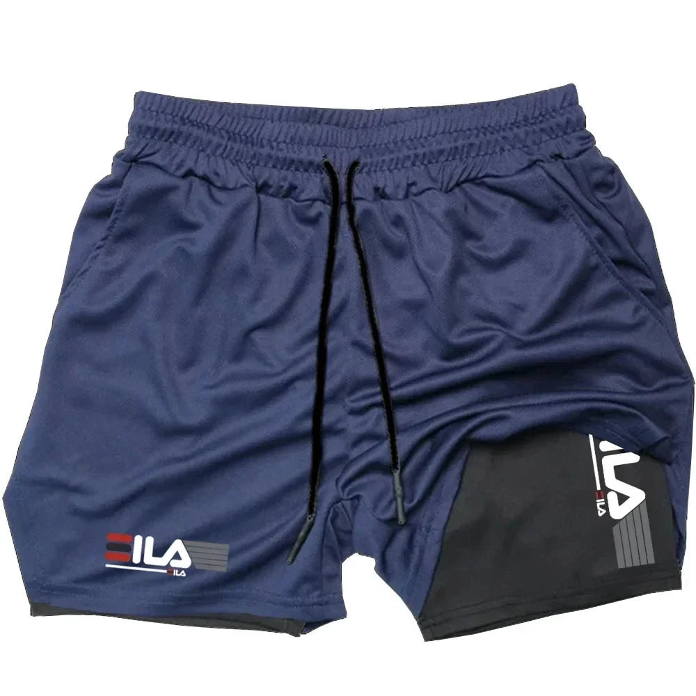 Pantalones cortos deportivos dos en uno para hombre, transpirables, informales y de secado rápido.