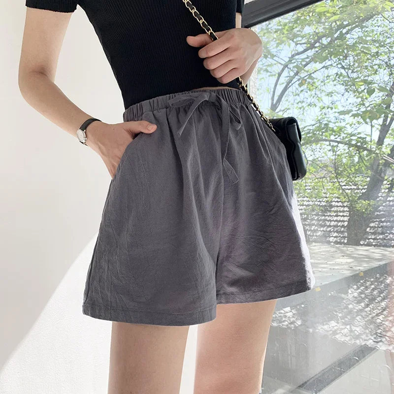 Pantalones cortos casuales de lino para mujer 