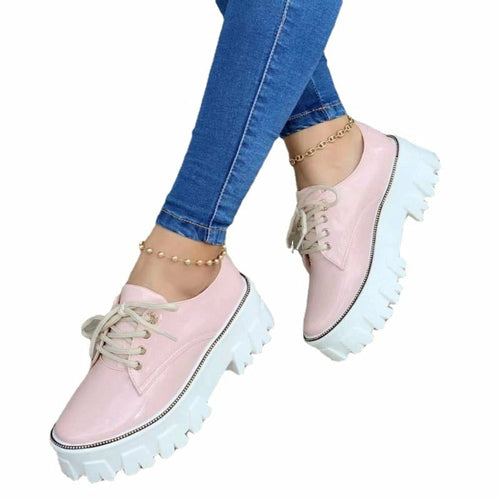 Zapatos Oxford de plataforma plana con tacón grueso para mujer 