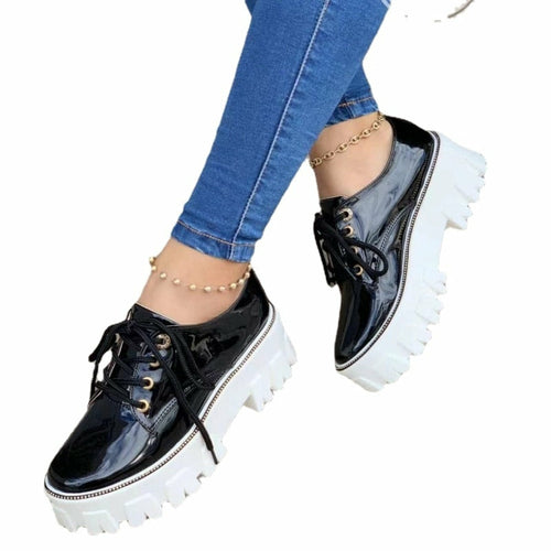 Zapatos Oxford de plataforma plana con tacón grueso para mujer 