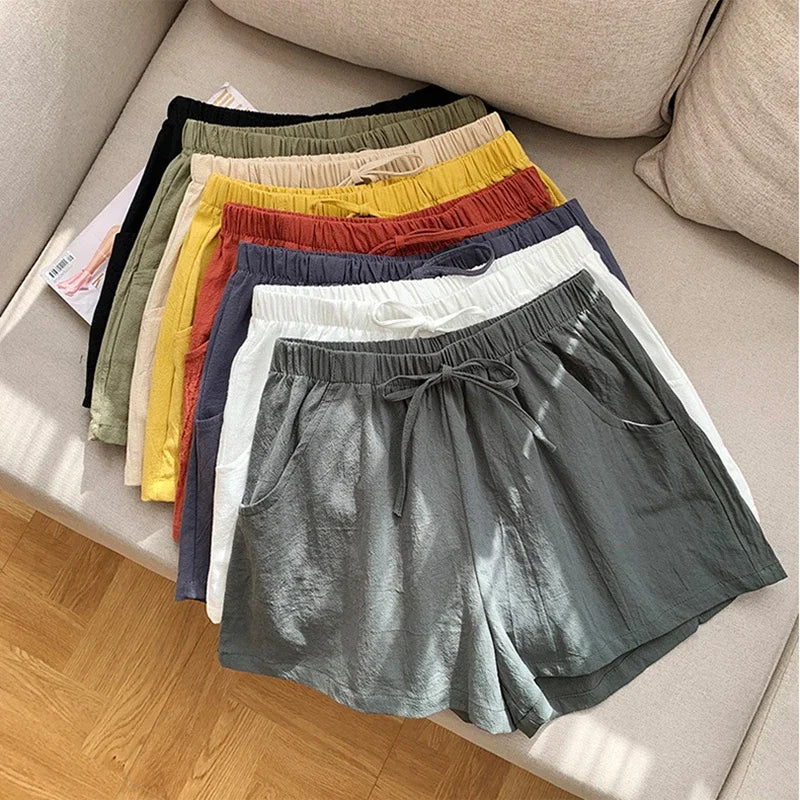 Pantalones cortos casuales de lino para mujer 