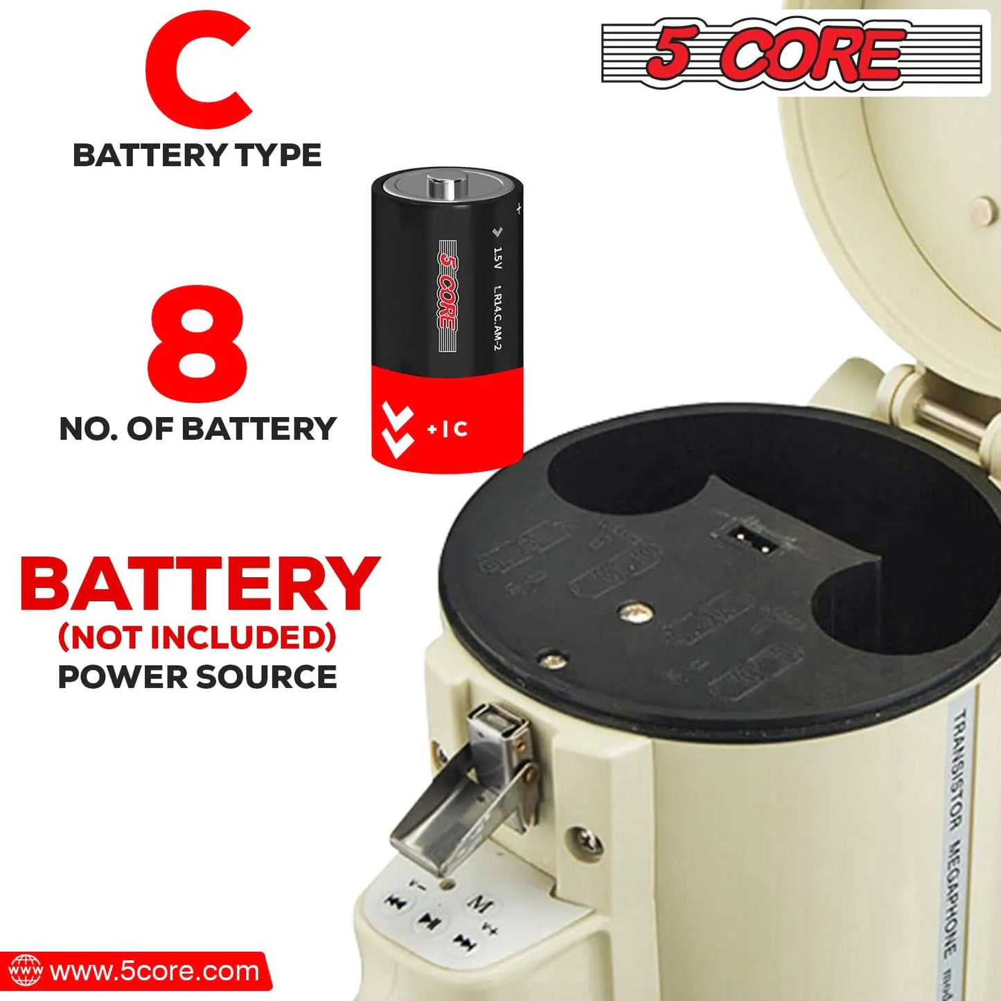 Megáfono de 5 núcleos con altavoz de bocina de 100 W, profesional, con batería y alcance de 2000 yardas. 