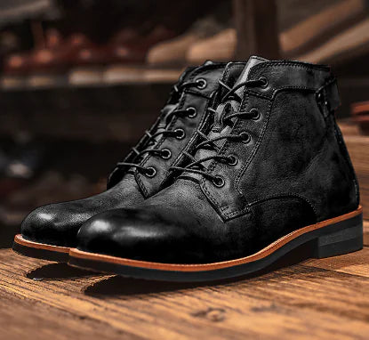Botas de moto de cuero con cordones estilo retro para hombre