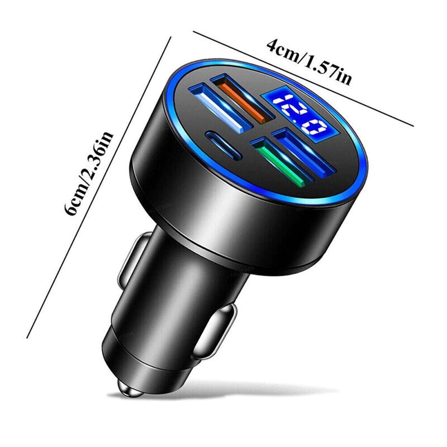 Adaptador de cargador de coche superrápido con 5 puertos USB para iPhone, Samsung y Android.