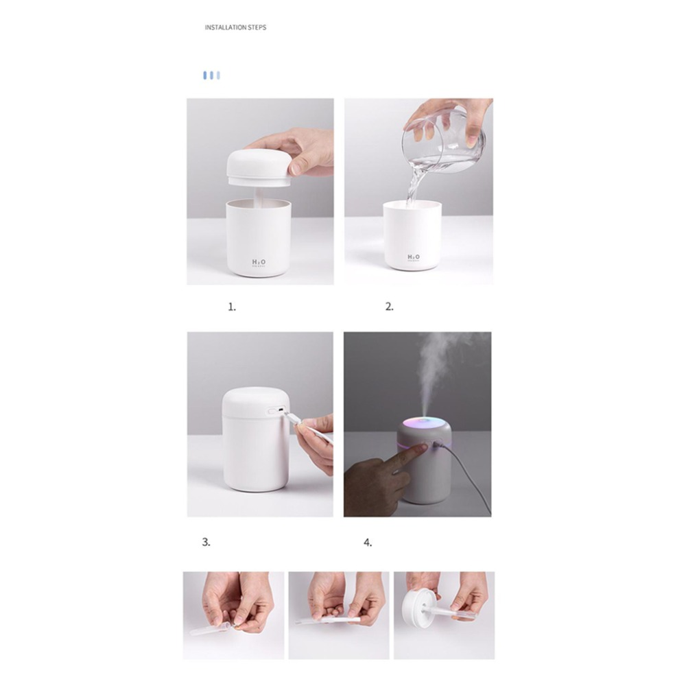 Humidificador de aire portátil con difusor de aceites esenciales para coche o casa.
