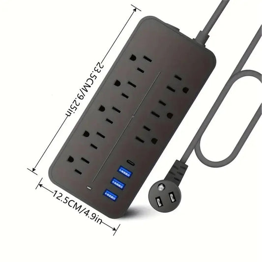 Protector contra sobretensiones tipo regleta: 8 tomas, 3 puertos USB y 1 puerto USB-C