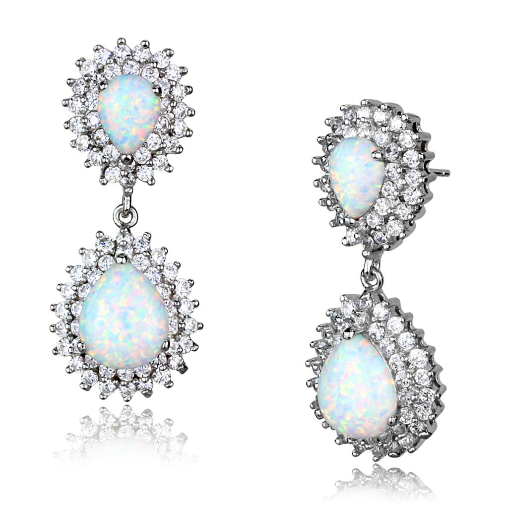 Pendientes de plata de ley 925 rodiada con ópalo semiprecioso de Turquoise Tiger