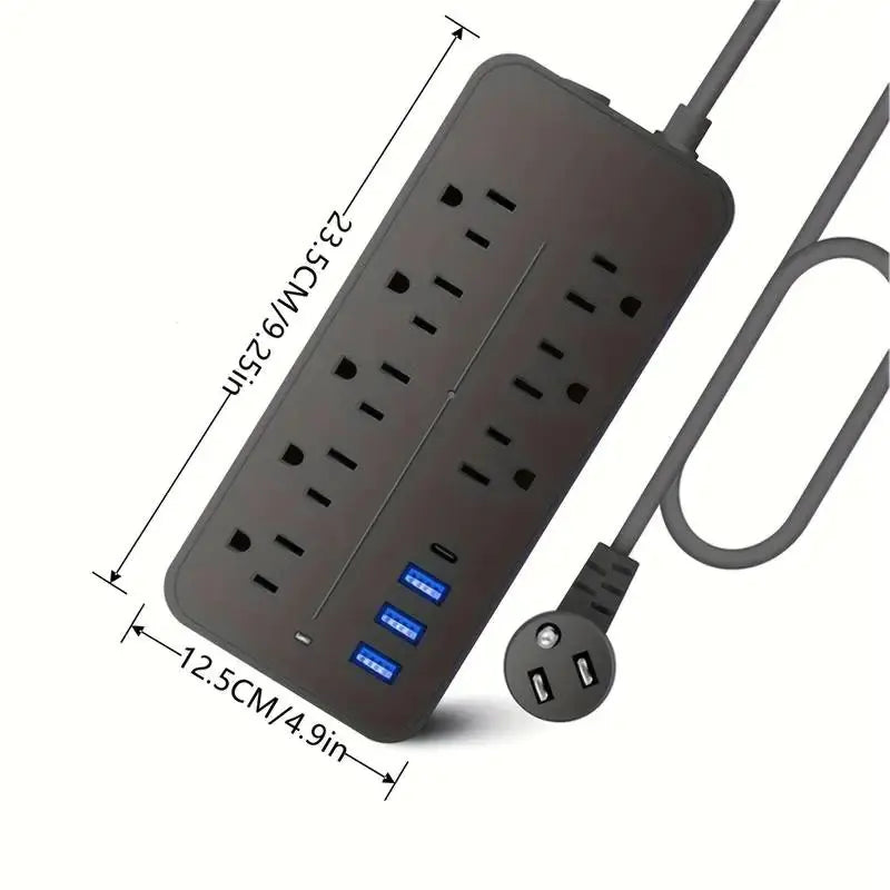 Protector contra sobretensiones tipo regleta: 8 tomas, 3 puertos USB y 1 puerto USB-C