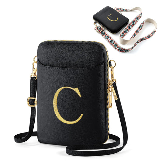 Bolsos bandolera YOOLIFE para mujer con bloqueo RFID de cuero negro para teléfono celular